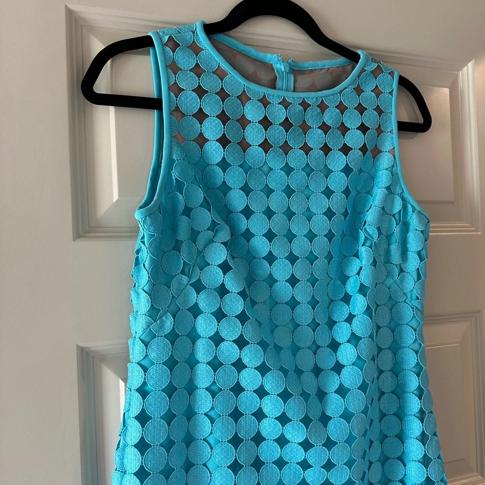 Lauren Ralph Lauren Eyelet Media Dot Lace Sheath Dress in Aqua Blue - Picture 4 of 10